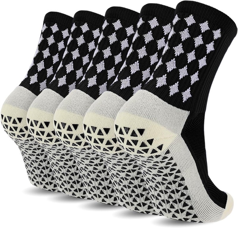 Ultrafun 5 Pairs Mens Grip Soccer Socks Non Slip Cushioned Crew Football Sports Socks - Image 1